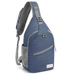 ZOMAKE Sling Bag,Small Crossbody Sling Backpack,Water Resistant Shoulder Bag Anti Thief Daypack(Navy Blue stripe)