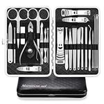 Manicure Set Professional Nail Clippers Kit Pedicure Care Tools 23pcs Stainless Steel Grooming Tools with Black PU Leather Case for Travel or Home (Black/Silver)