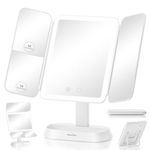 7X/5X/1X Lighted Makeup Mirror with Magnification, 360° Rotation & Detachable Travel Makeup Mirrors with 100 Led Lights, Portable Trifold Light Up Magnifying Mirror with 3 Lights Colors for Desktop