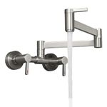 GETSHOWERSET Brass Kitchen Sink Tap, Hot Cold Pot Filler Faucet - Wall Mount Foldable Kitchen Faucet, Lead-Free, 2 Hole, Double Joint Swing Arm, Brushed Nickel