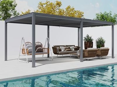 Domi 10x20FT Outdoor Louvered Pergola with Adjustable Roof, Aluminum Rainproof Pergola for Backyard, Garden and Lawn, Gray