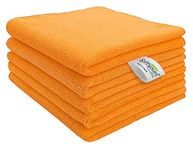 SOFTSPUN Microfiber Cleaning Cloths 50X50 cms 5 pcs Towel Set 340 GSM Orange! Highly Absorbent Lint and Streak Free Multi-Purpose Wash Cloth for Kitchen Car Window Stainless Steel Silverware.