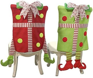 Valery Madelyn 2 Pack Delightful Elf Christmas Chair Covers with Elf Legs, Dining Chair Slipcovers Red Green White Chair Back Covers for Xmas Holiday Home Kitchen Decorations Dining Room, Office