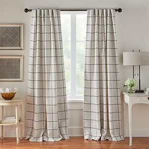 Elrene Home Fashions Brighton Windowpane Plaid Blackout Window Curtain, Living Room and Bedroom Drape with Rod Pocket Tabs, 52" x 84", Indigo, 1 Panel