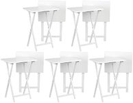 PJ Wood Conventional Solid and Sturdy Wood Construction Portable Folding TV Snack Tray Table Desk Serving Stand, White (10-Piece Set)