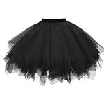 DABAOK Women's Tutu Underdress Skirt Prom Evening Occasion Accessories, Teen Adult Classic Elastic 3 or 5 Layered 1950s Tulle Tutu Skirt for Dress-up Parties Dancing Black, One Size