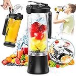 Portable Blender for Shakes and Smoothies, 20 Oz Mini Blender cup, HUIJUTCHEN Personal Blender with Six Blades USB Rechargeable Juicer Blender Cup for Baby Food Travel Kitchen, 600ML Black