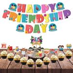 Festiko® 12 Pcs Happy Friendship Day Banner, Cake & Cupcake Toppers, Cake Decoration Supplies, Friend's Day Celebration Supplies, Friend's Day Decorations