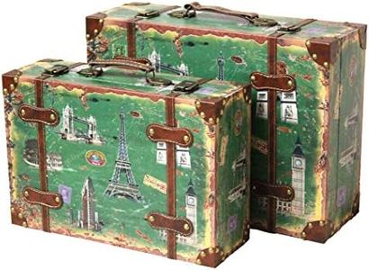 Vintiquewise(TM Vintage Style European Luggage Suitcase, Set of 2, Green, Large: 17" x 12" x 6", Small: 14" x 10" x 4.9", Vintage