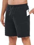 NORTHYARD Men's Athletic Running Shorts Cotton Casual Shorts with Zipper Pockets 7" Workout Gym Sweat Shorts Black L