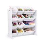 Humble Crew Kids' Toy Storage Organizer with 12 Plastic Bins, White