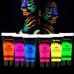 Depvision Glow in the Dark UV Face and Body Paint 6*10ml Neon Blacklight Reactive Fluorescent for Christmas Halloween Party Non-toxic