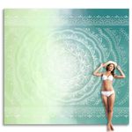 Sunlit 10'x9' Extra Large Boho Sand Proof Beach Blanket, Sand Proof Mat with Corner Pockets and Mesh Bag for Beach Party, Travel, Camping and Outdoor Music Festival, Tiffany Green Mandala