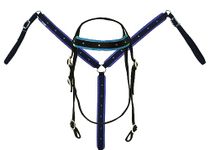 SS19 Synthetic Horse Tack Set Headstall Breast Collar with Reins, Colors Available Black Brown Red Pink Blue Teal Purple in Full and Cob Sizes(Full,Bi-Color,Black-Blue)