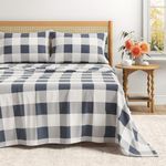 Great Bay Home Flannel Sheet Set King Size - 100% Turkish Cotton, Double-Brushed, Printed Bed Sheets - Ultra-Soft, Cozy, 4-Piece Bedding Set (Buffalo Check - Navy)