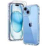 TAURI 3-in-1 for iPhone 15 Case Clear, [Not Yellowing] with 2X Screen Protectors, [Military Grade Drop Protection] Shockproof Slim Phone Case for iPhone 15, 6.1 Inch