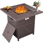 SOINMTY 28 Inch Propane Fire Pit Table, 50,000 BTU Rattan Gas Fire Pit Table with Lava Stone for Garden/Patio/Porch/Backyard.