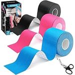 Kinesiology Tape, 5 m x 5 cm,Waterproof and Elastic,Skin-Friendly Physio Tape,for Sports,Knee, Shoulder and Elbows,Muscle Tightening Bands (Blue/Black/Pink)