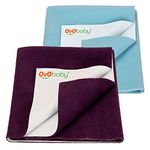 OYO BABY Waterproof Baby Bed Protector Dry Sheets for New Born Babies | Reusable Mats | Cot & Bassinet Gift Pack (Plum + Sea Blue),Small (70cm x 50cm)