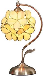 Bieye L30754 Cherry Blossom Tiffany Style Stained Glass Table Lamp with 8 inches Wide Floral Lampshade Vintage Brass Base (Cream)