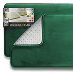 Clara Clark Bathroom Rugs, Ultra Soft Plush Bath Mat for Bathroom, Non-Slip, Velvet Memory Foam Set of 2 Bath Rugs, 17 x 24, Solid Hunter Green