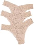 hanky panky Women's Signature Lace Original Rise Thongs - One Size - Chai, (Pack of 3)