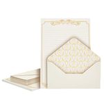 Vintage Style Letter Writing Kit with 60 Sheets of Gold Border Paper and 30 Envelopes for Letters, Valentine's (7.25 x 10 in)