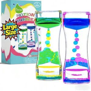 Cucue Liquid Motion Bubbler Timer, Colorful Liquid Hourglass Sensory Toys with Floating Droplets for Calming, Relaxing and Fun2 Pack Fidget Toys for Kids and Adults