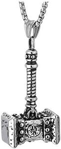 COOLSTEELANDBEYOND Acero Autores Martillo, Thrall Doom Hammer, Collar con Colgante de Hombre Muchachos, 75CM Cadena de Trigo Vintage Tribal