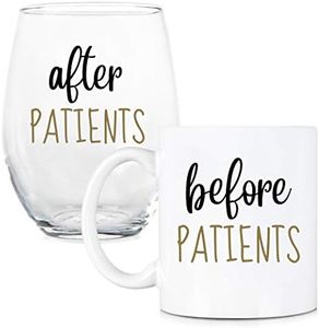 Before Patients, After Patients 11 oz Coffee Mug and 15 oz Stemless Wine Glass Set - Unique Gift Idea for Dentist, Dental, Medical, Hygienist, Doctor, Physician, Nurse - Perfect Graduation Gifts