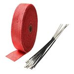 ETOPARS 2.5CM X 5M Fiberglass Roll Red Racing Exhaust Heat Header Pipe Wrap Tape Shield Sleeve Thermal Protection 6 Locking Ties Car Motorcycle