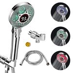 LED Shower Head with Handheld, Color Changing, Shower Head High Pressure with Water Temperature Display, Water Saving Spray Showerheads with 59" Hose and Shower Bracket for Low Water Pressure, Chrome