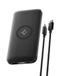 Spigen 2-in-1 10000mAh Wireless Charging Power Bank, Total 25W Fast Charging Compatible with Charging Dock, Anti-Slip Ring (Non-MAGSAFE), Included Type-C to C Cable (Pogo Pin Ver.) - Black