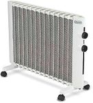 DeLonghi Mica Panel Space Heater, 1500W quiet electric space heater for indoor use, adjustable thermostat, freestanding/easy wall mount, full room heating with built-in safety features, HMP1500 white