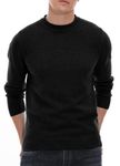 Hisir Men's Jumpers Tops Winter Warm Knitted Crew Neck Jumper Long Sleeve Soft Cozy Mock Neck Knitwear Pullover Sweaters for Men (Black, M)