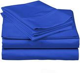 True Luxury 1000-Thread-Count 100% Egyptian Cotton Bed Sheets, 4-Pc Full Royal Egyptian Blue Sheet Set, Single Ply Long-Staple Yarns, Sateen Weave, Fits Mattress Upto 18'' Deep Pocket