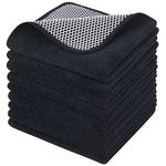 KinHwa Microfiber Dish Cloths Super Absorbent Kitchen Wash Cloth Dish Rags for Washing Dishes Fast Drying Cleaning Cloth with Scrub Side (Blackx9, 12inchx12inch)