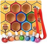 Toddler Fine Motor Skill Toy - Clamp Bee to Hive Matching Game - Montessori Wooden Color Sorting Puzzle Early Learning Preschool Educational Kids Toys for 3 4 5 Years Old Boys and Girls Gift