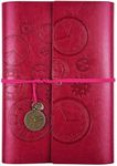 Leather Journal Notebook, Refillable Notebook with Lined Pages Vintage Writing Travelers Notebook Spiral Bound Journal, Gift for Men and Women Classic Embossed Retro Pendants 23x16.5cm（A5, Rose Red)