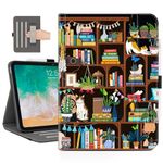 Vimorco for iPad 10th Generation Case Cat, for iPad Case 10th Generation with Pencil Holder/Hand Strap/Pocket, Adjustable Angle, for 10th Generation iPad Cover, Cute Cats Bookshelf