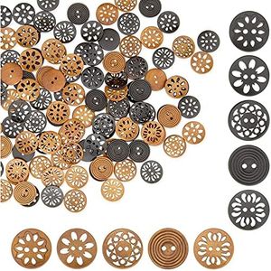 Wooden Buttons for Crafts and Sewing, 5 Designs (0.98 in, 120 Pieces)