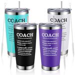 4 Pack Coach Gifts Best Coach Tumbler 20 oz Stainless Steel Coffee Travel Mug with Lid Straw and Brush Coach Appreciation Gift for Volleyball Basketball Football Coach Men Women (4 Color)