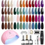 Modelones Gel Nail Kit, 28 Colors Fall Winter Gel Nail Polish Set with Lamp Starter Kit No Wipe Base & Top Coat Nail Kit Diy Home Nail Curing Gifts For Women