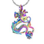 constantlife Cremation Jewelry for Ashes Stainless Steel Dragon Memorial Jewelry Cremation Ash Urn Necklace Urn Pendant for Man Women (Colorful)