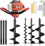 72CC Post Hole Digger,2 Stroke Post Hole Auger Gas Powered with 3 Auger Drill Bits(5",6",8")+3 Extension Rods,Gas Auger Post Hole Digger for Garden Farm