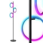 Brightech Saturn Modern Color Changing Floor Lamp - Tall Tree LED Lamp Perfect for Living Room Decor - Beautiful RGB Color Gradient and 3 LED Lights for Bedroom, Office, Reading - Black