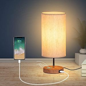 GLUROO Lampada da Comodino e Scrivania con Porte di Ricarica USB, Controllo Touch 3 Temperature di Colore, Minimalista Completamente Dimmerabile, Lampadine E27 per Lettura, Soggiorno Ufficio