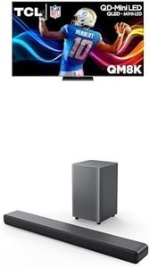 TCL 65-Inch Class QM8K Series QD-Mini LED 4K UHD Google Smart TV (65QM8K, 2025 Model) + S55H S Class 2.1 Channel Sound Bar with Dolby Atmos