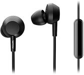 Philips Earphones E4105BK/00 with Microphone (BASS+, Built-in Remote Control, 10-mm Neodymium Driver, 3 Interchangeable Ear Caps, 1.2-m Cable), Black – 2020/2021 Model