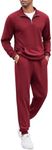 COOFANDY Men's Sweat Suits 2 Piece Sets Quarter Zip Tracksuit Sports Running Suits Wine Red M